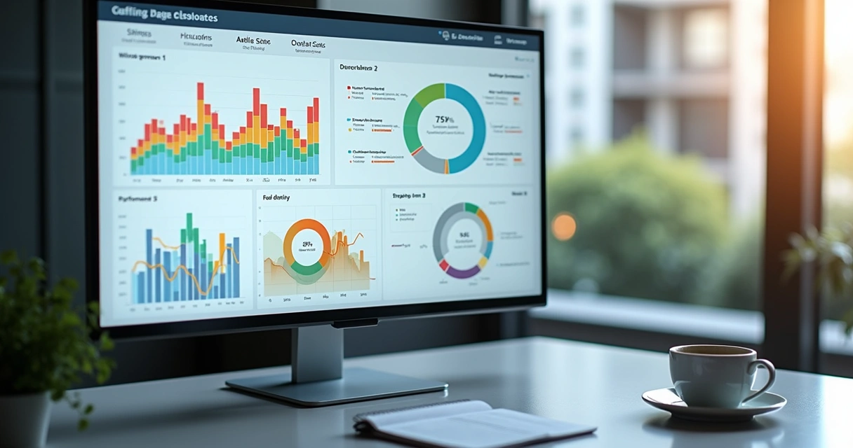 Dashboard digital com gráficos e indicadores de vendas de imóveis 