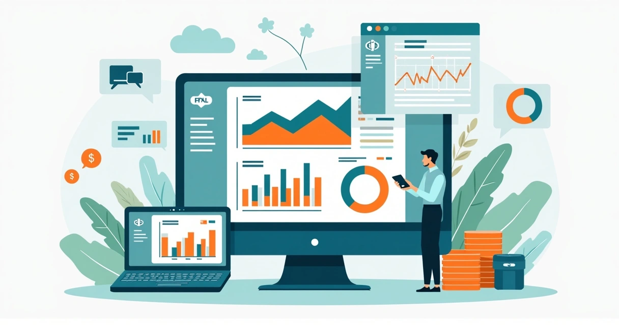 Dashboard com dados integrando CRM, ERP e financeiro 