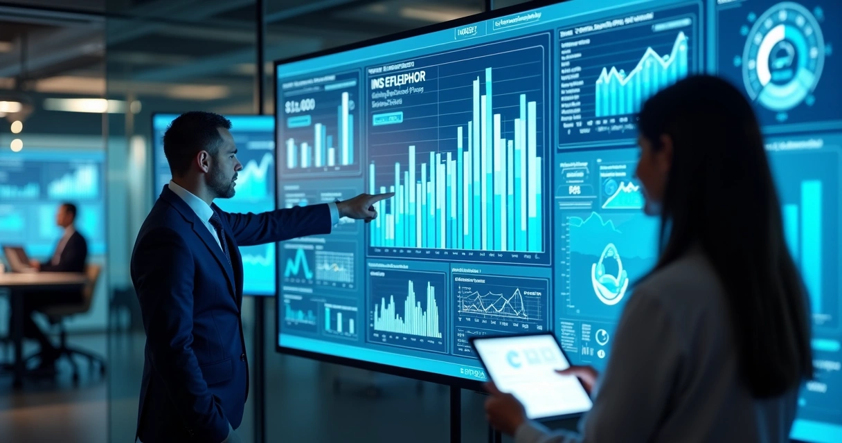 Dashboard digital mostrando gráficos analíticos e inteligência de dados em tela 