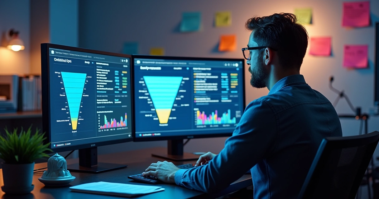 Dashboard digital com KPIs de vendas e funil exibido 