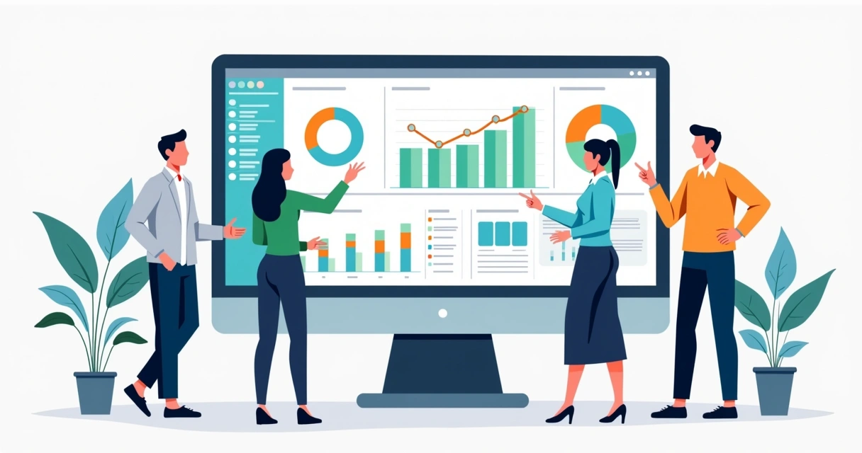 Dashboard colorido com gráficos de vendas em tela de computador 
