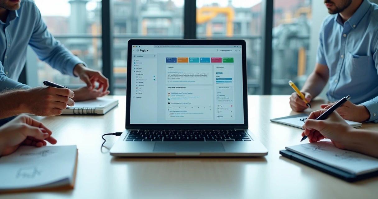 Tela de demonstração Prelix com relatório RCA carregado em notebook sobre mesa de visita técnica 