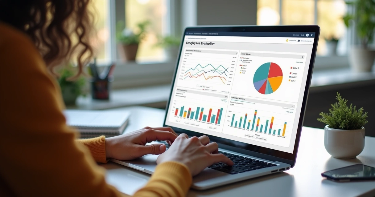 Dashboard de avaliação de desempenho na tela de um notebook 