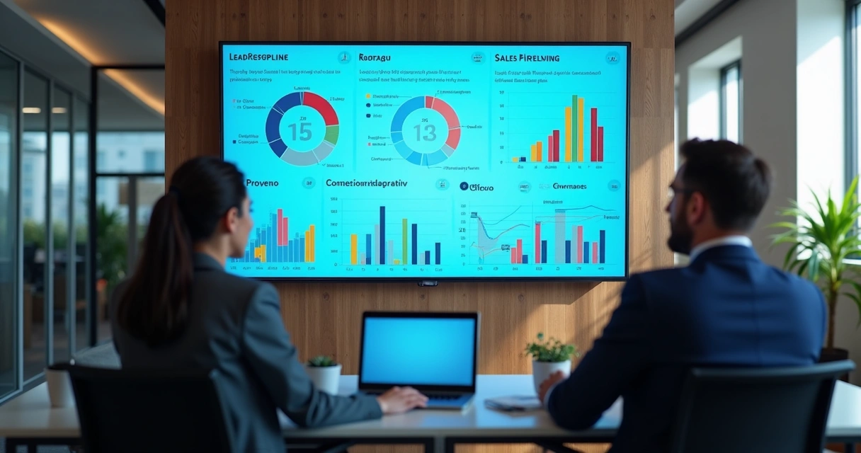 Dashboard digital mostrando indicadores de desempenho de vendas imobiliárias 