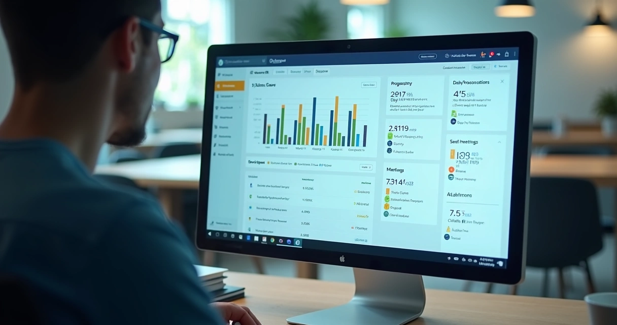 Visão de um dashboard simples destacando blocos de prospecção, reuniões e propostas do dia 