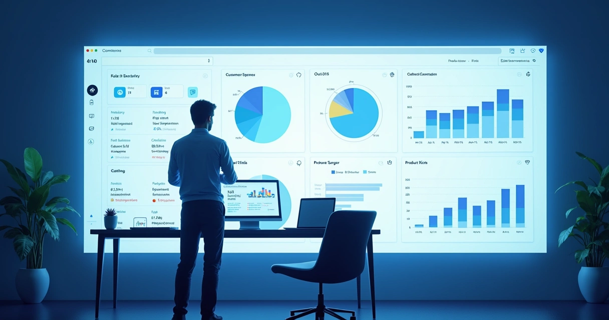 Dashboard digital mostrando métricas de e-commerce em tela grande 