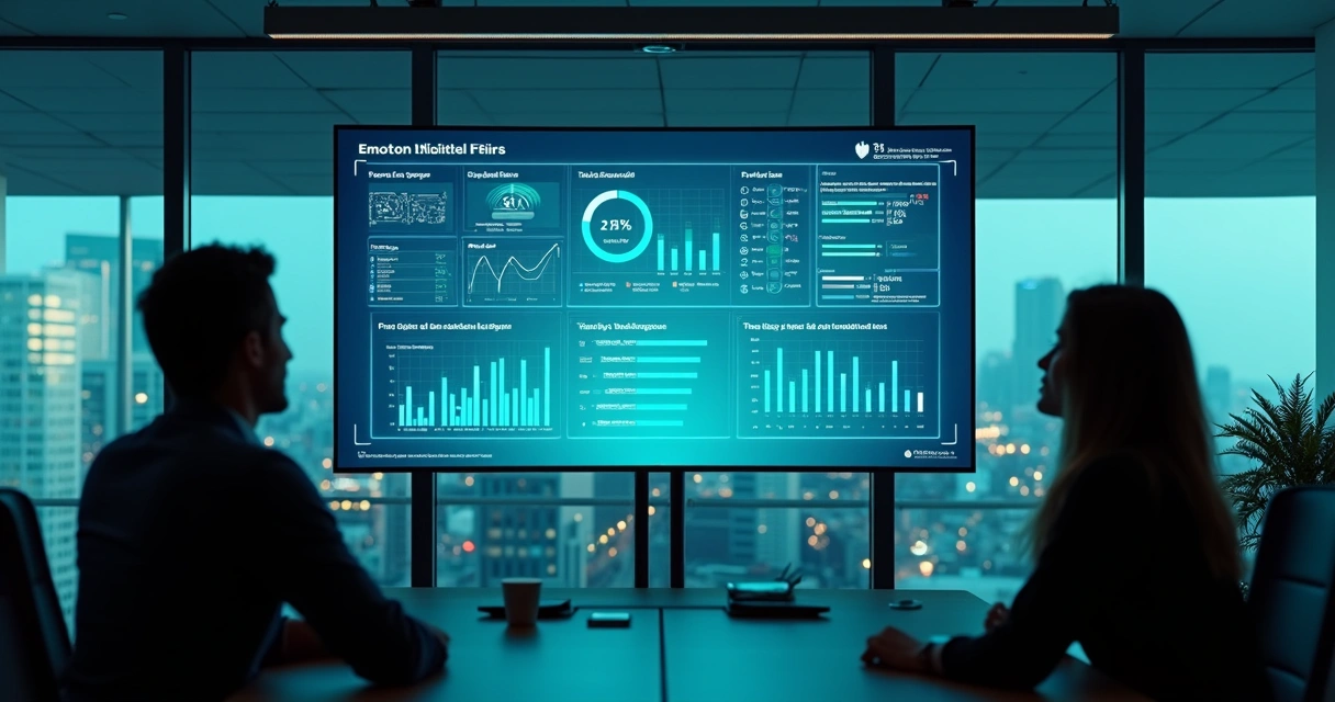 Dashboard digital mostrando indicadores emocionais de equipe