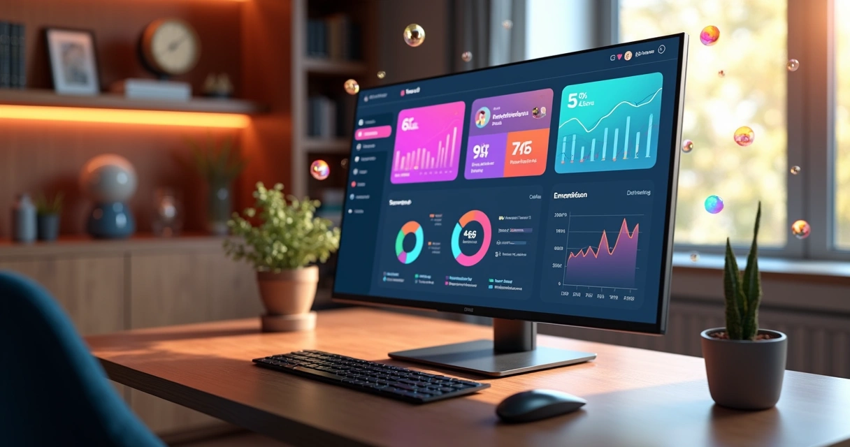 Dashboard com gráficos de vendas em tela de computador 