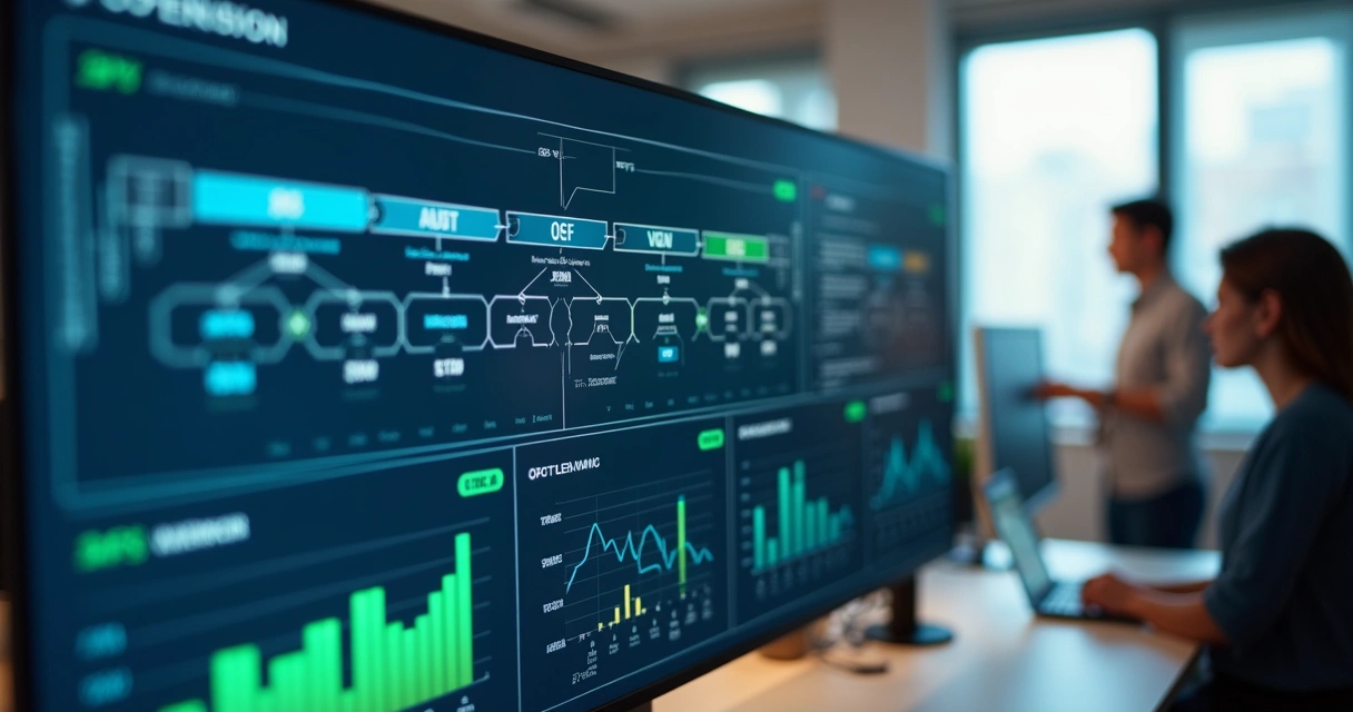 Dashboard digital com fluxos de processos empresariais visíveis 
