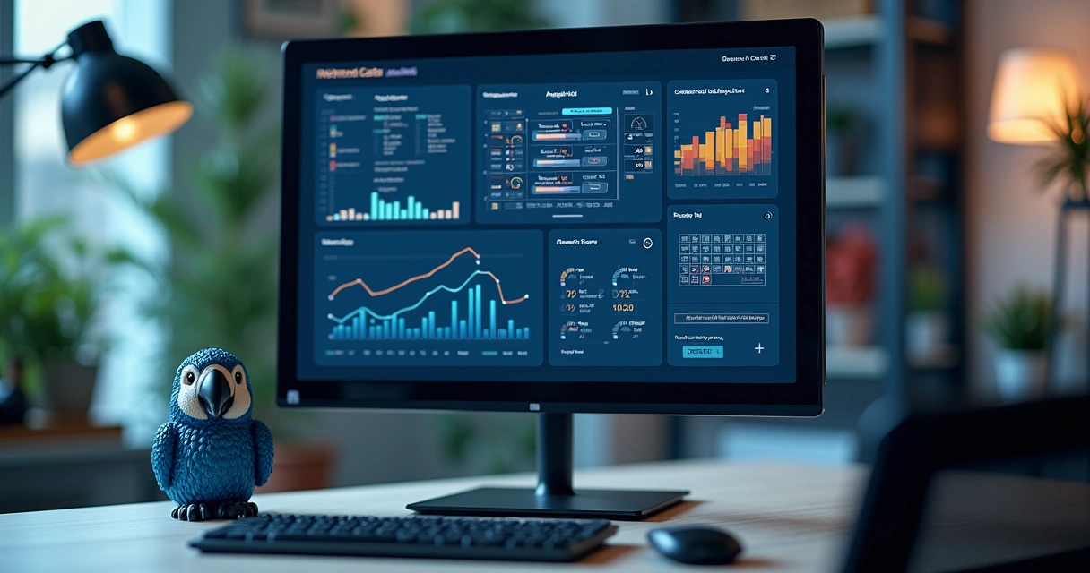 Dashboard empresarial com automações visuais e processos conectados 