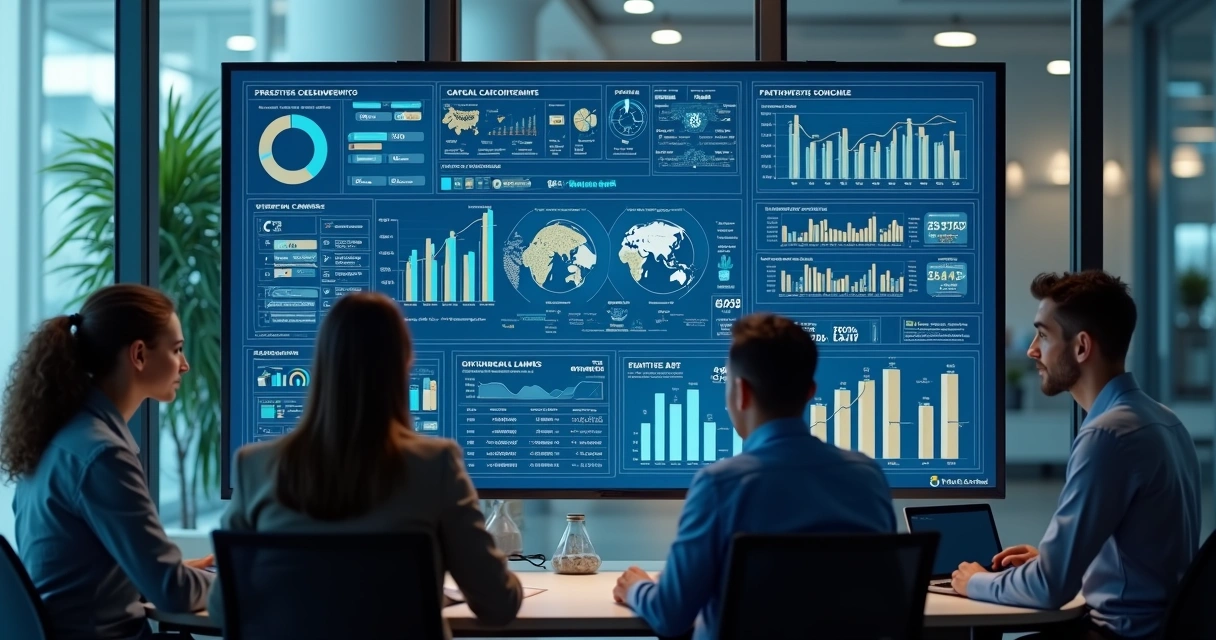 Painel de controle empresarial com gráficos de desempenho 