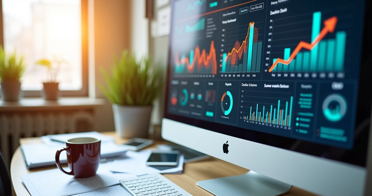 Tela de dashboard com indicadores de vendas, financeiro e marketing 