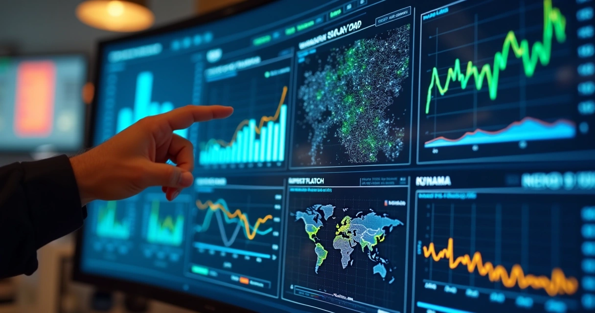 Dashboard digital mostrando indicadores de energia renovável 