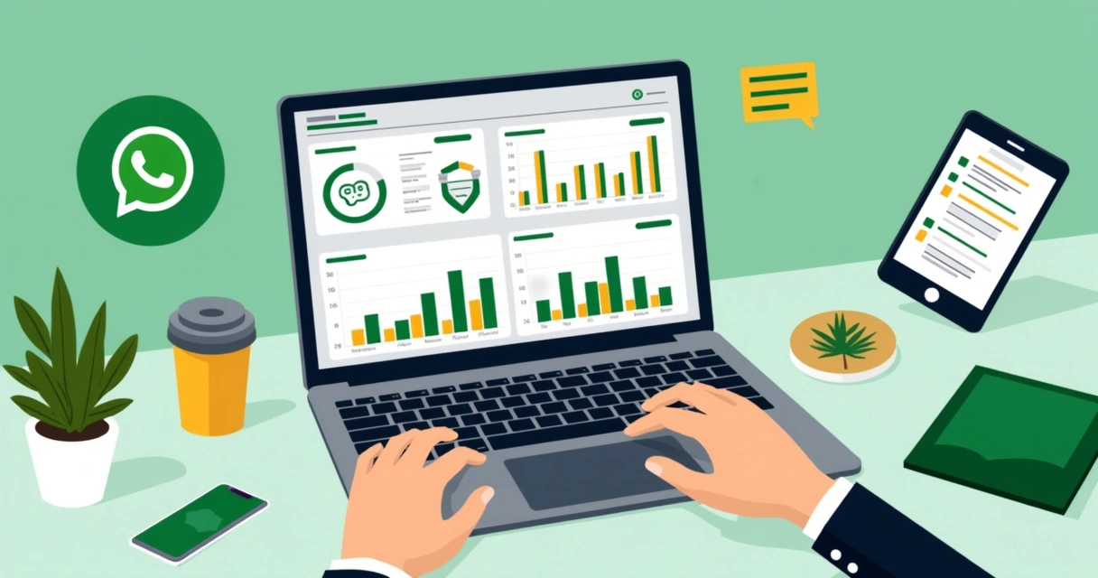 Painel digital mostrando gráficos de engajamento em campanhas de WhatsApp 
