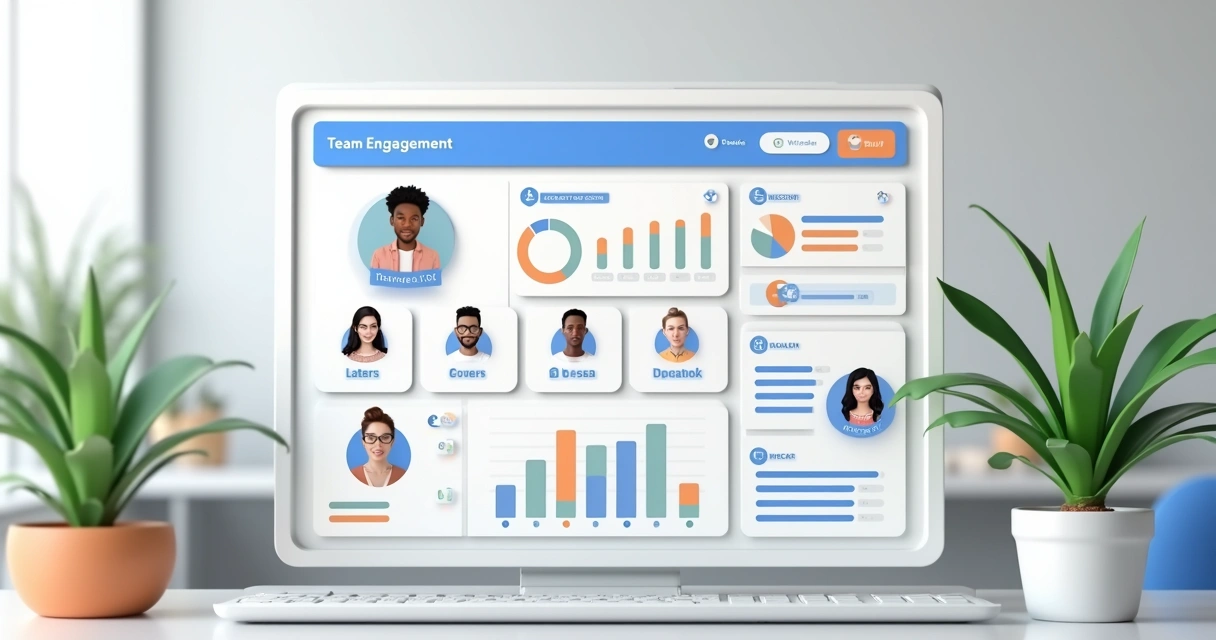 Painel digital mostrando métricas do engajamento de uma equipe 
