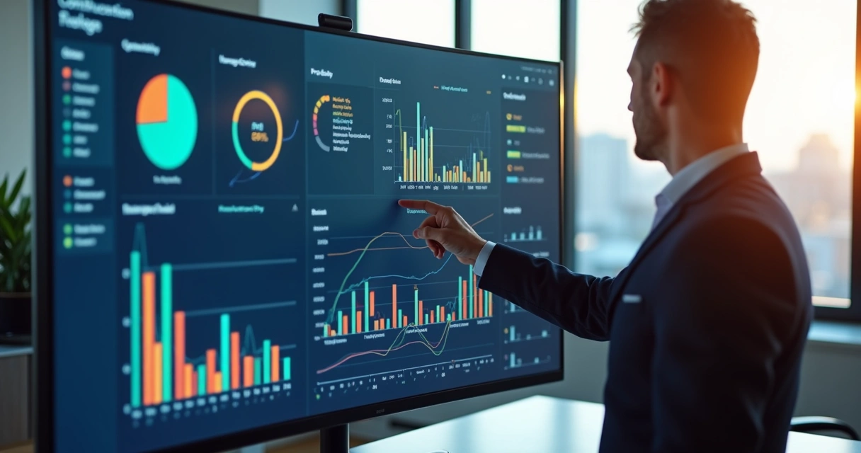 Dashboard digital com dados e gráficos de obra 