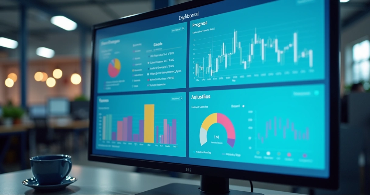 Dashboard digital mostrando progresso de metas técnicas