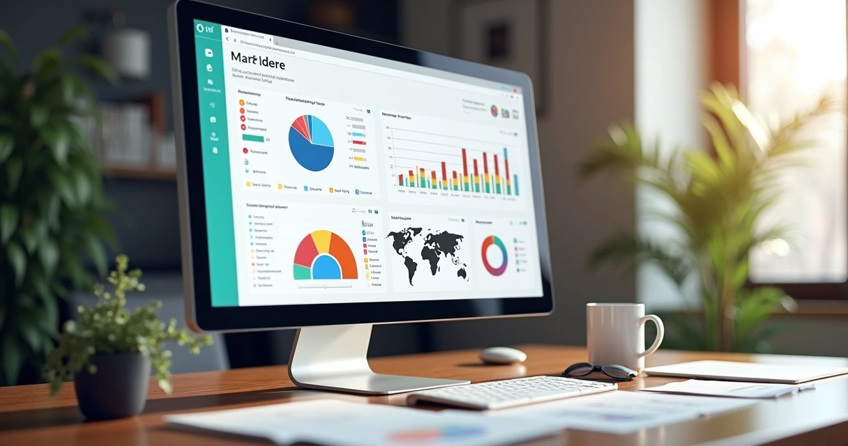 Dashboard mostrando gráficos de enriquecimento de dados B2B em tela de computador