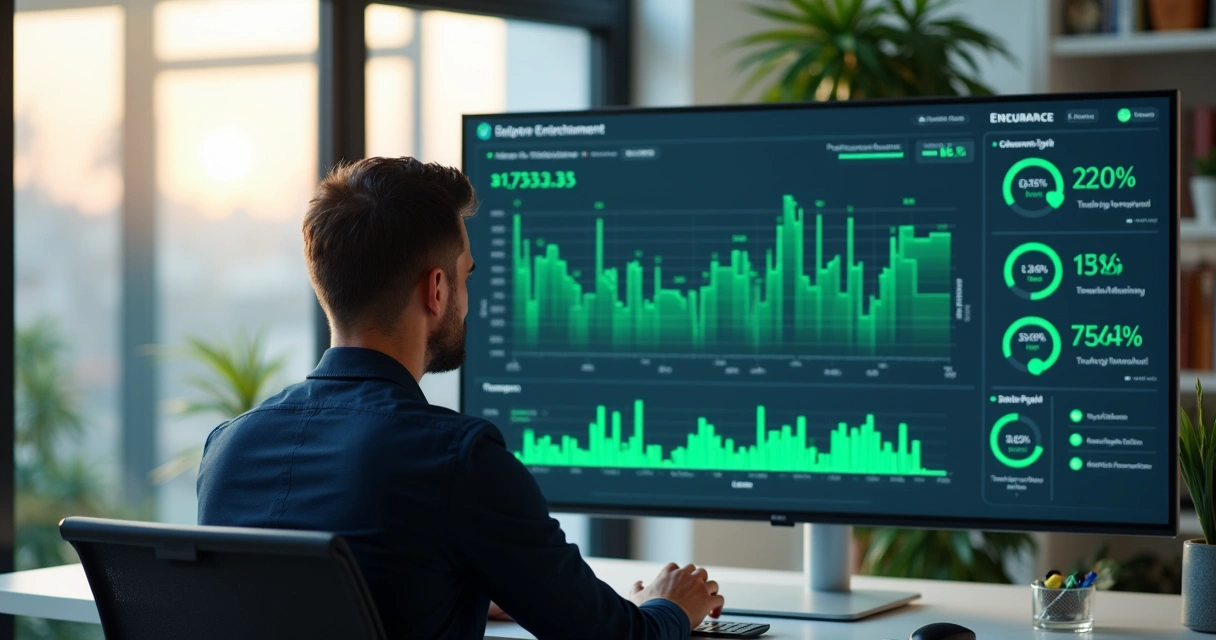 Dashboard moderno mostra enriquecimento de dados em tempo real 