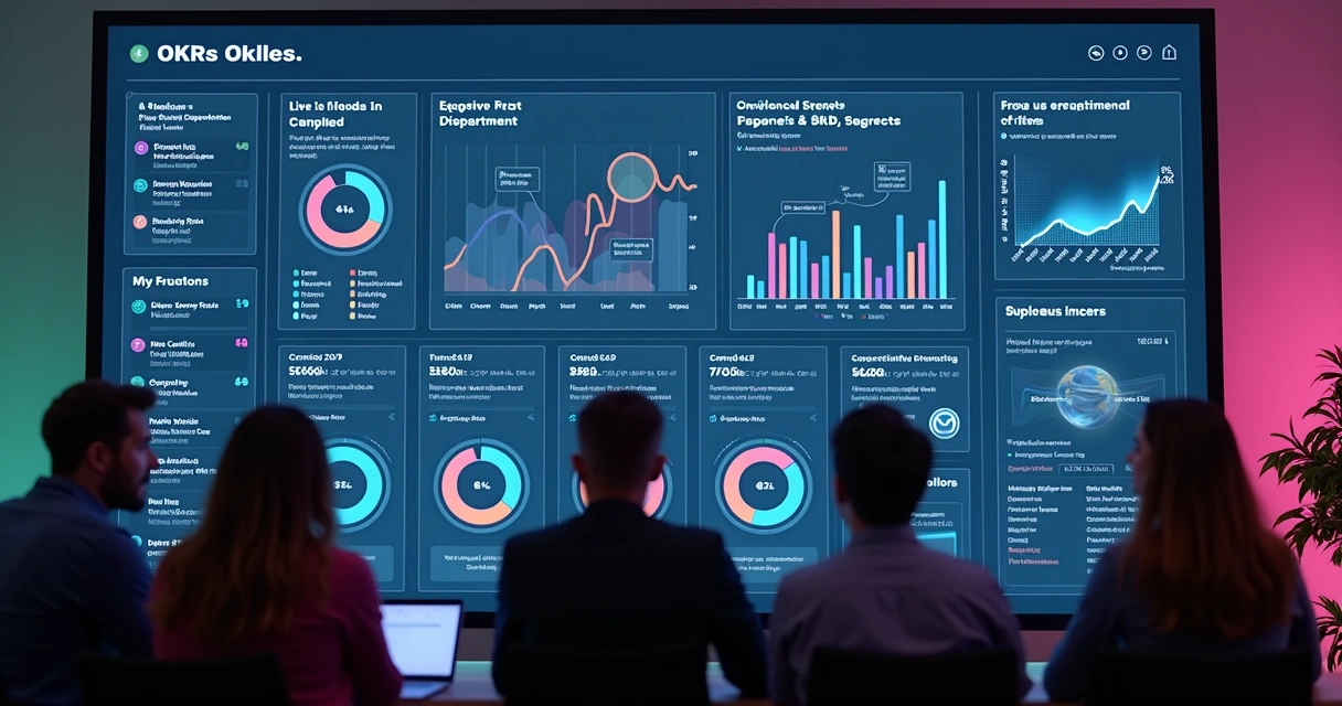 Dashboard limpo com OKRs por área e progresso visual 