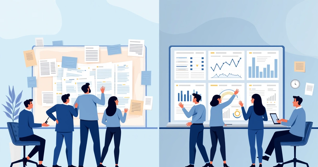 Dashboard com comparação de equipe pequena e equipe média usando CRM vs planilhas 