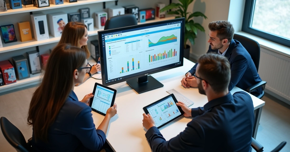 Equipe analisando painel de resultados TenFront 