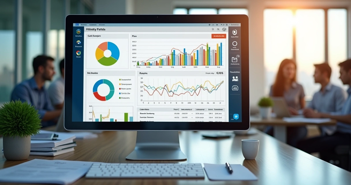 Painel financeiro de ERP com gráficos e tabelas em tempo real 