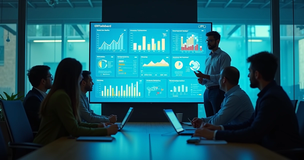 Dashboard de ERP em uso para análise de empresa 