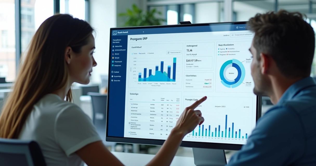 Painel de ERP imobiliário com gráficos e dados centralizados 
