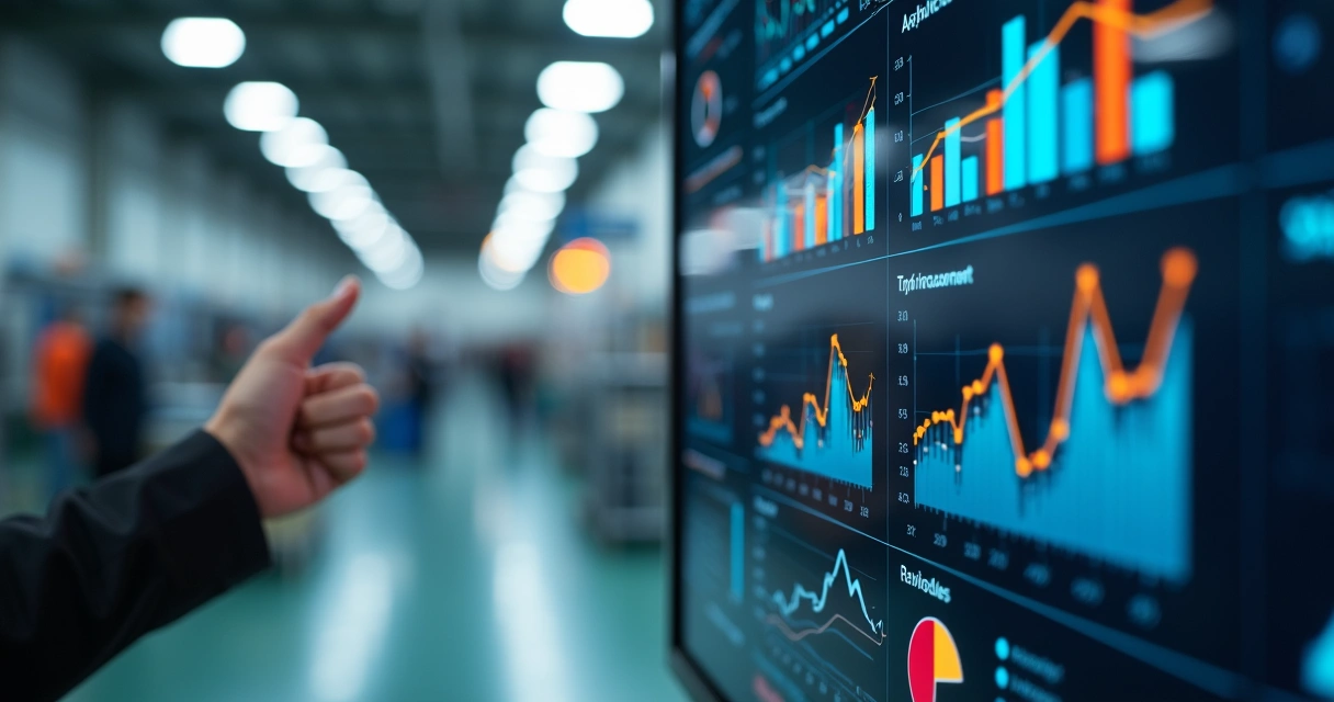Dashboard digital de ERP industrial com gráficos e análise em nuvem 