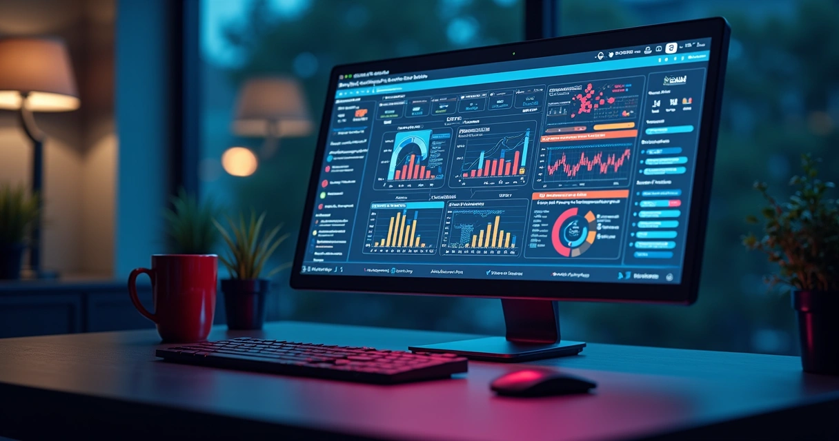 Dashboard de ERP com gráficos e módulos interligados 