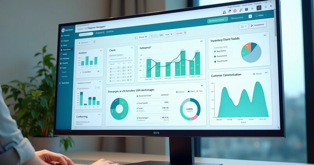 Dashboard de ERP com widgets de movimentação empresarial 