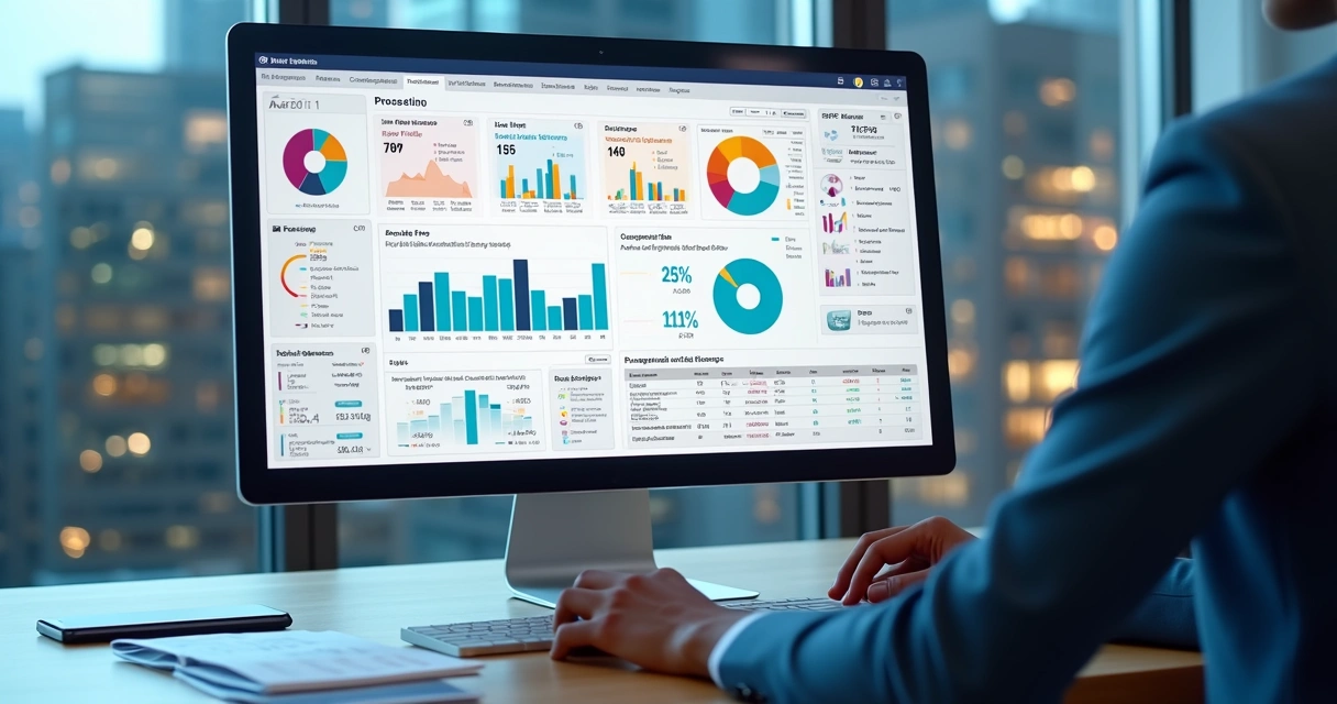 Dashboard de ERP mostrando várias lojas 