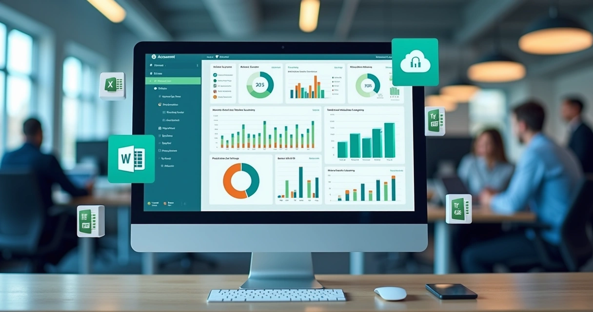 Dashboard mostrando gráficos financeiros e integração entre sistemas contábeis 