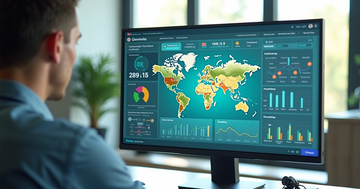 Painel digital exibindo indicadores ESG e métricas de reciclagem