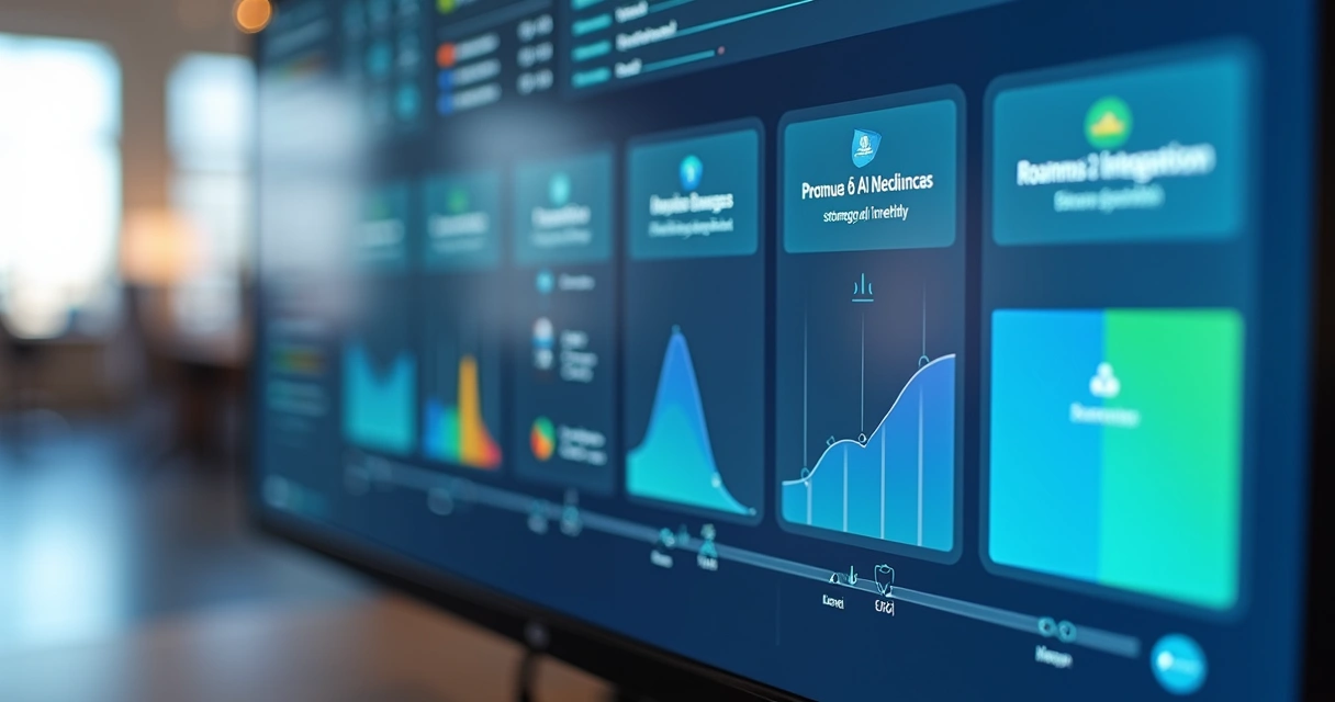Dashboard com quatro estágios de maturidade de IA em tela corporativa 