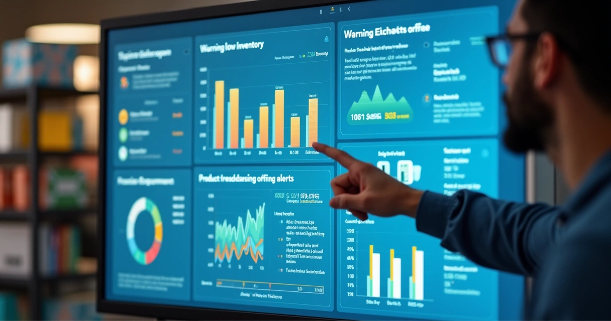 Dashboard com estoque baixo e pedidos recentes em loja virtual.