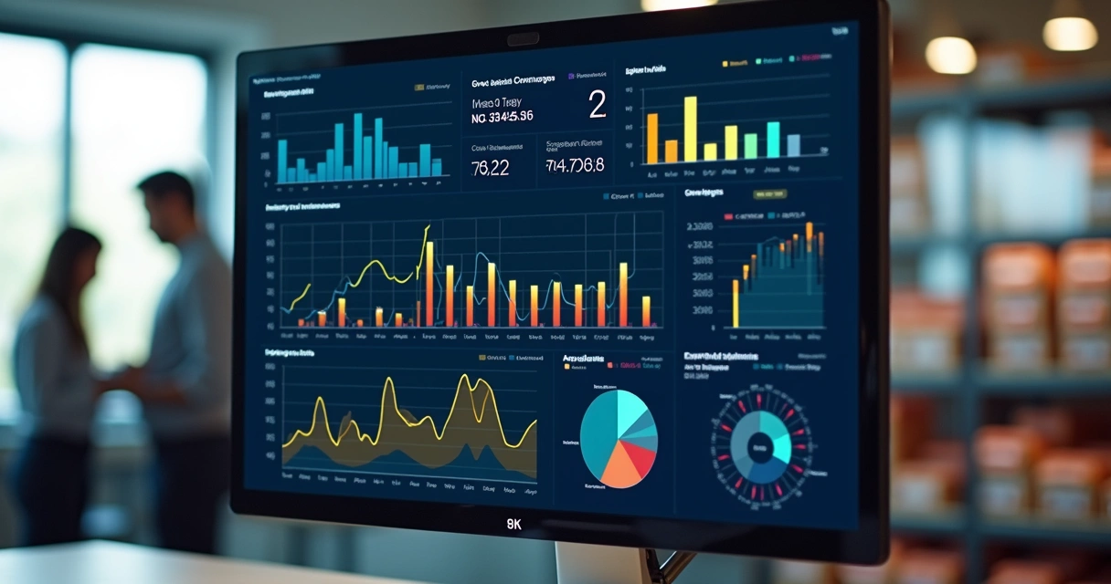 Dashboard digital mostrando rotatividade de estoque e alertas de validade 