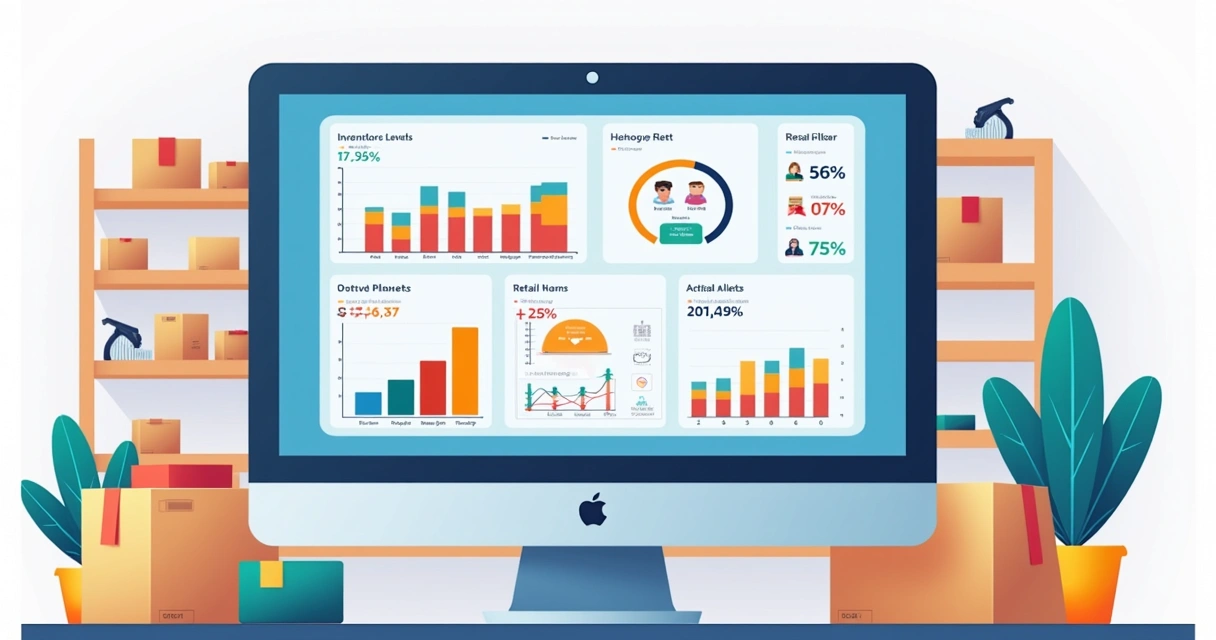 Dashboard em tela mostrando gráficos de estoque e perdas no varejo 