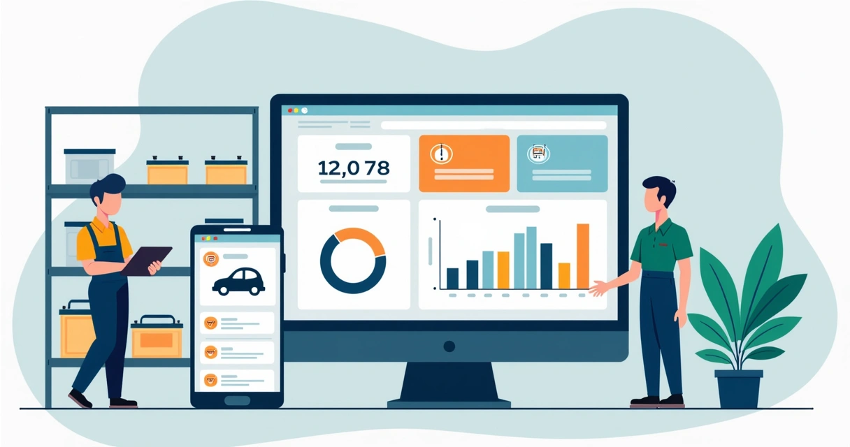 Dashboard de controle de estoque de baterias em tempo real em loja de auto elétrica