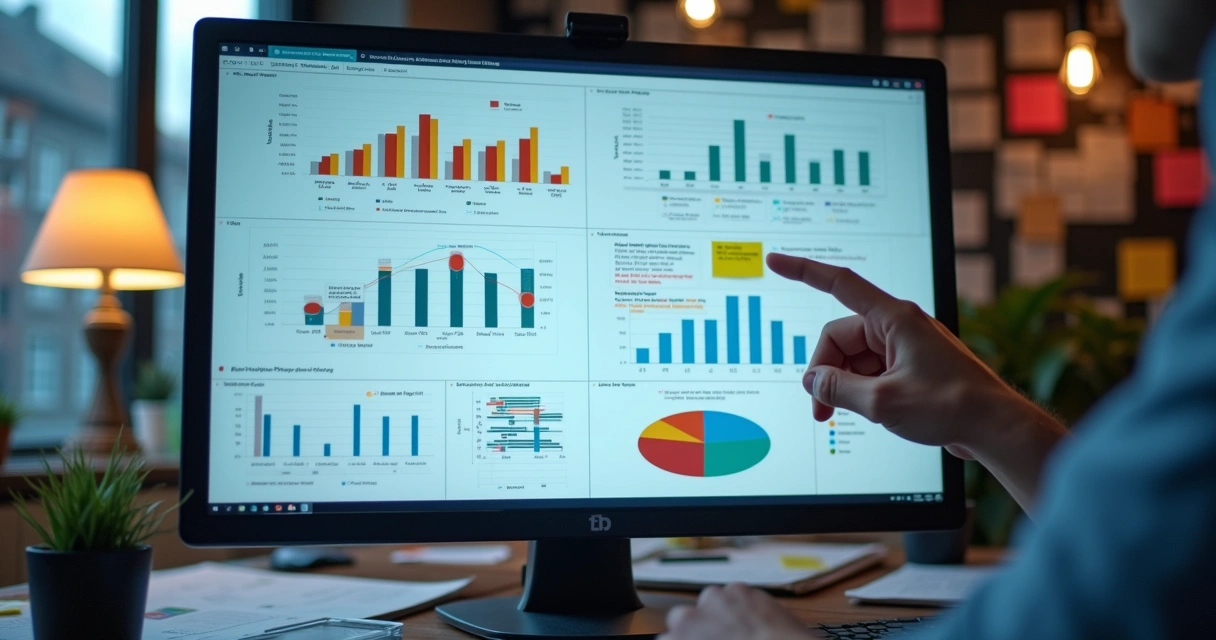 Dashboard empresarial com alerta de erro e excesso de informações 