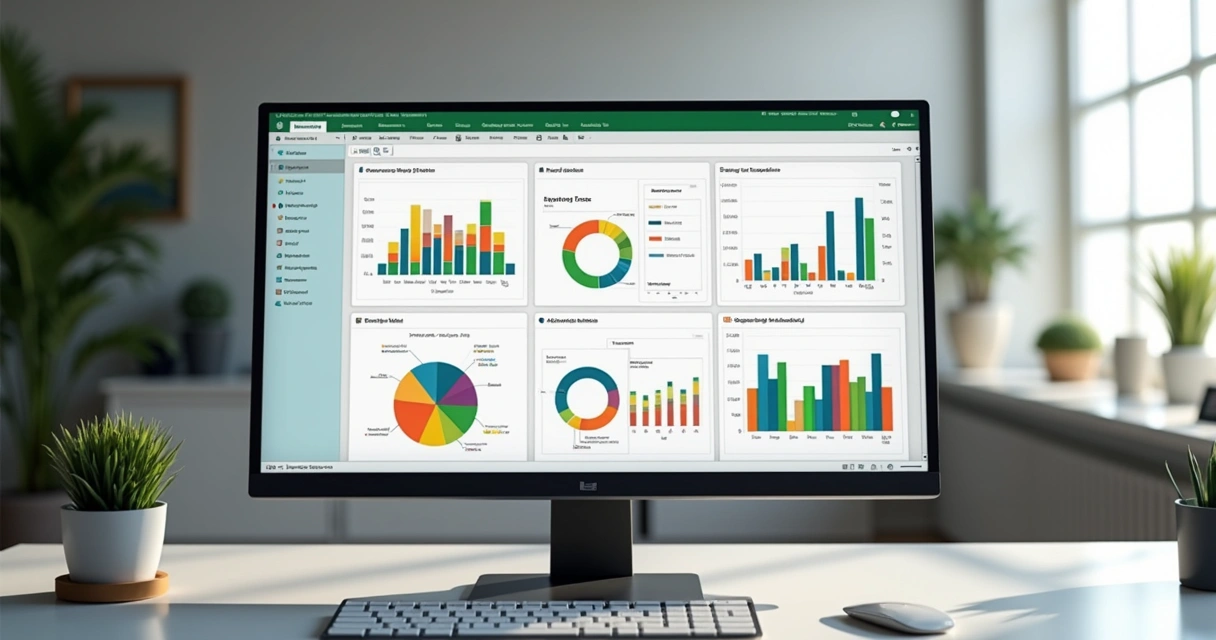 Dashboard dinâmico em Excel com gráficos e segmentação de dados mostrando filtros ativos para seleção de ano 
