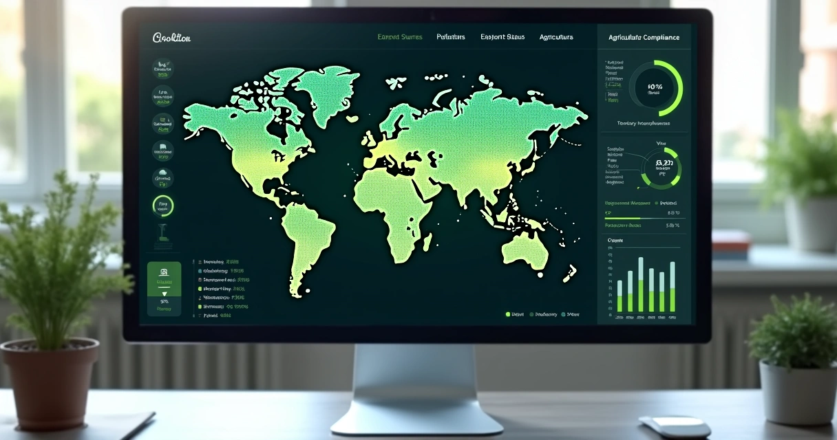 Dashboard digital de exportação agrícola com mapas e gráficos 