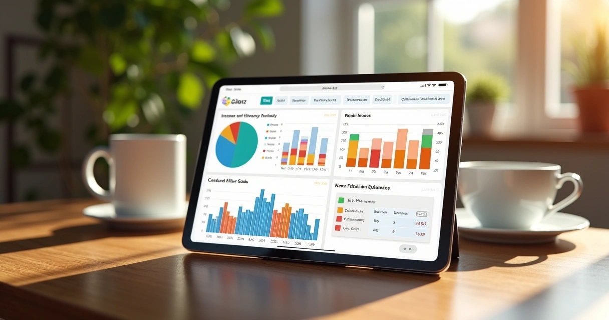 Dashboard financeiro familiar com gráficos de receitas e despesas por categoria