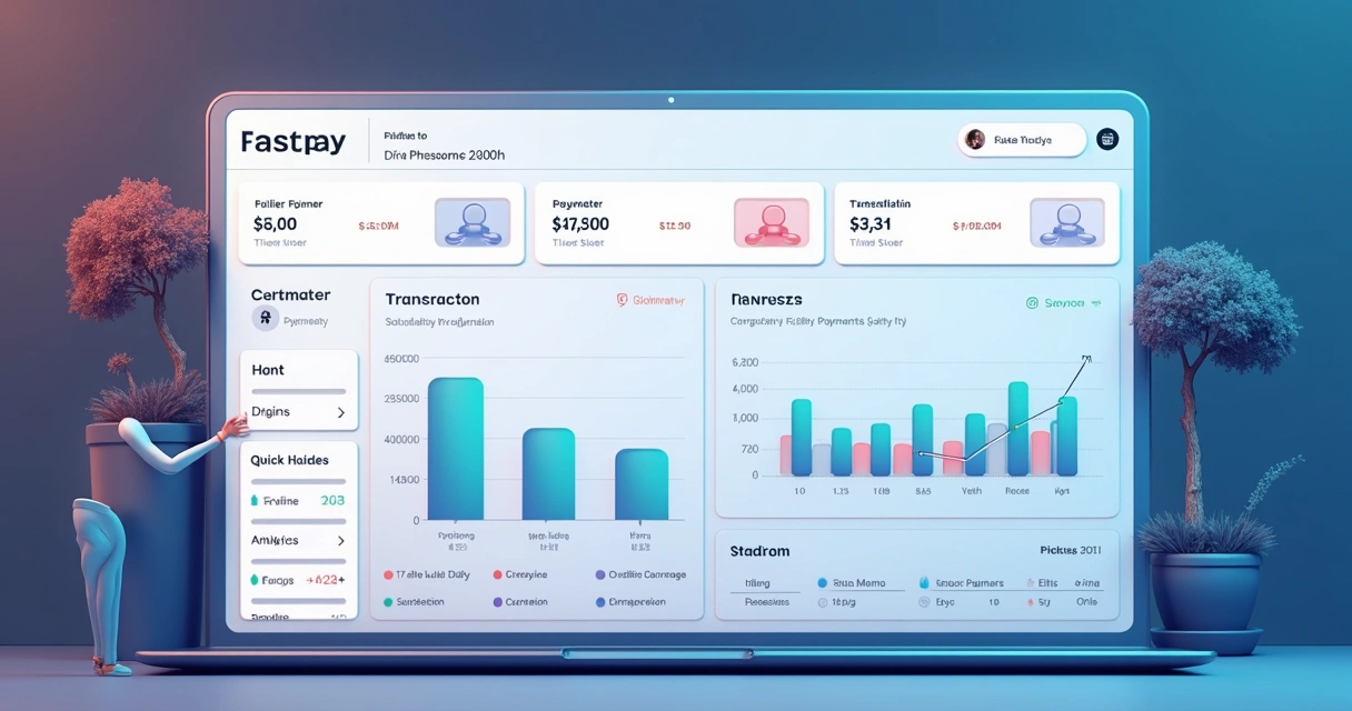 Painel do dashboard FastPay com gráficos de transações e taxas 