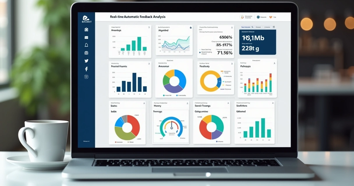 Tela de dashboard SaaS com análise automática de feedbacks. 