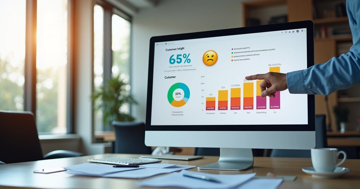 Dashboard colorido exibindo feedbacks de clientes de forma visual e intuitiva