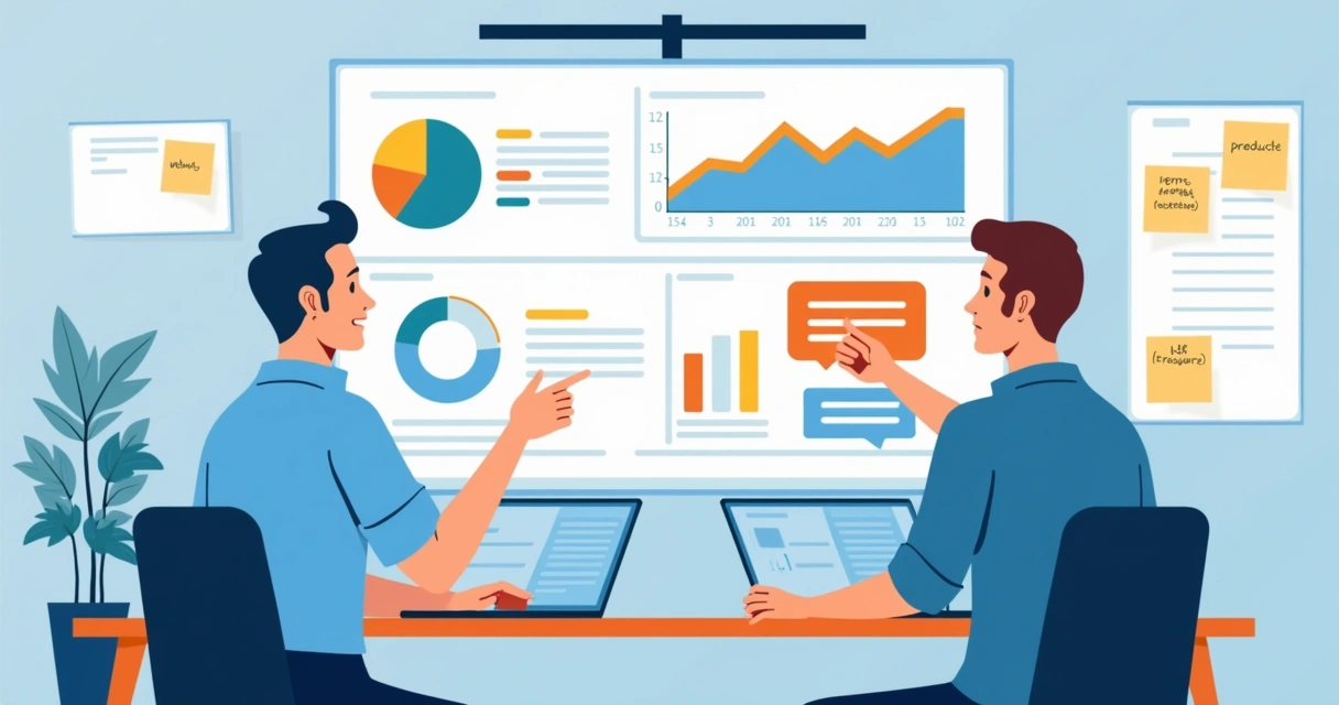 Gestores analisando dashboard de feedbacks de clientes