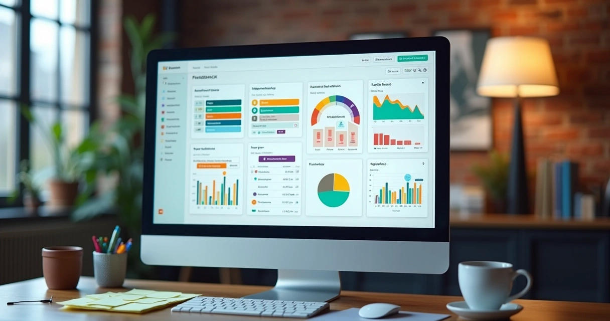 Dashboard de feedbacks com painel kanban colorido e gráficos de satisfação 