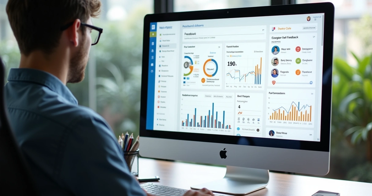 Dashboard mostrando análise de feedbacks de produto
